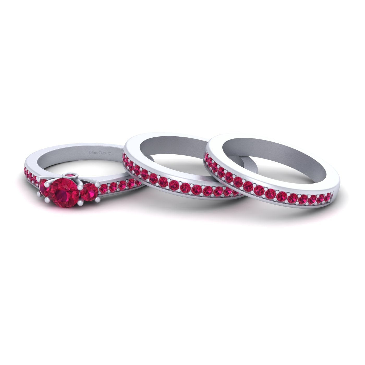 RUBY WEDDING RING SET