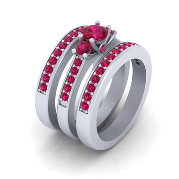RUBY WEDDING RING SET