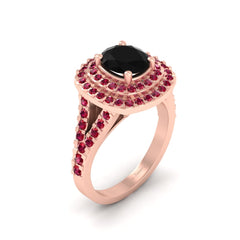 Double Halo Wedding Ring Pink Ruby and Onyx Engagement Ring