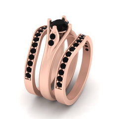 Rose Gold Bridal Wedding Sets Black Diamond Engagement Ring Bands