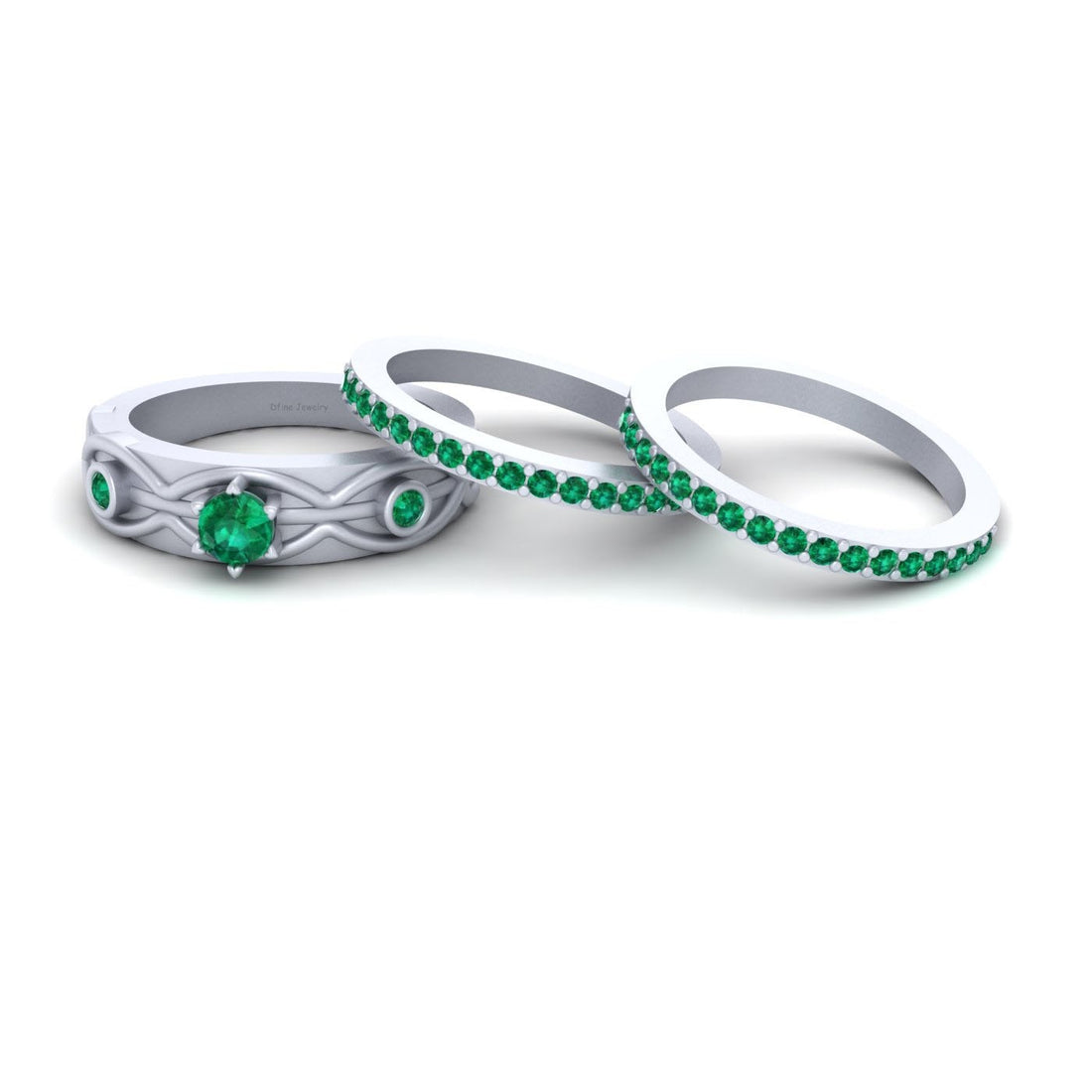 3 STONE ENGAGEMENT RING BAND SET