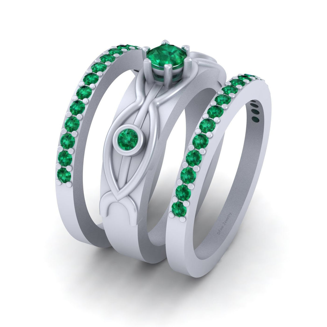 3 STONE ENGAGEMENT RING BAND SET