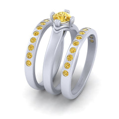 Yellow Topaz Engagement Ring Set Bridal Wedding Ring Sets White Gold