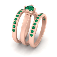 Rose Gold Bridal Wedding Ring Set Green Emerald Engagement Rings