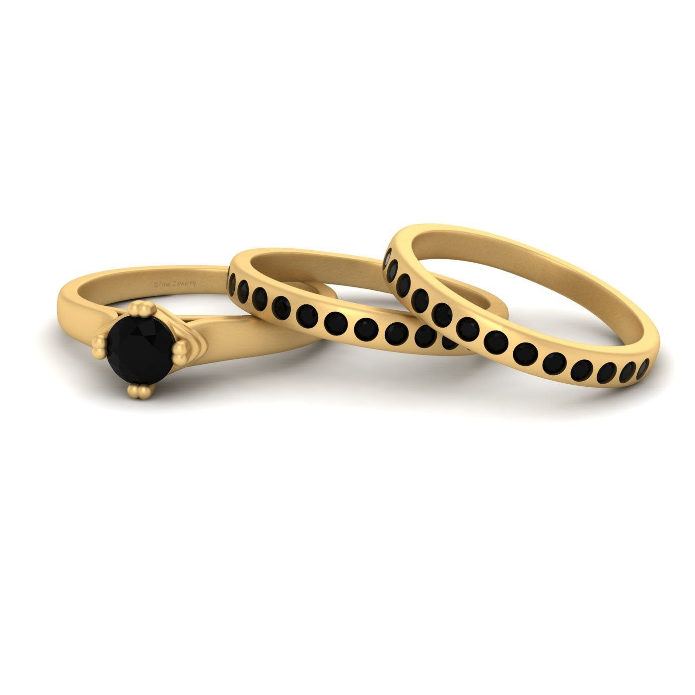 SOLITAIRE BLACK ONYX ENGAGEMENT RING SET