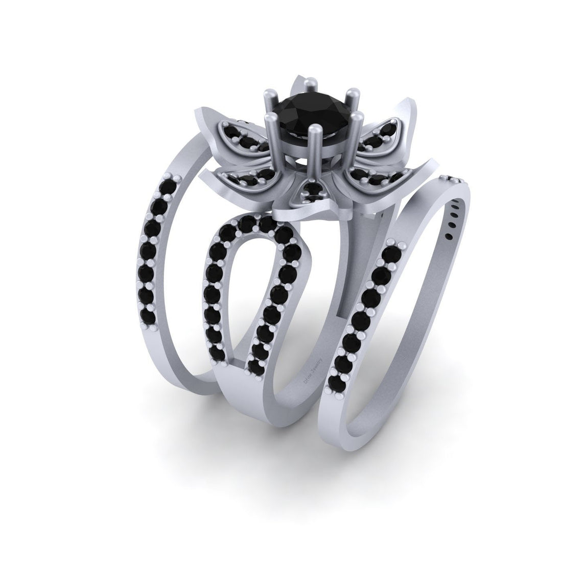 FLOWER ART NOUVEAU WEDDING RING SET