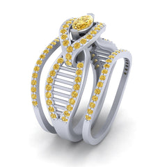 Unique Mesh Halo Engagement Rings Yellow Topaz Bridal Wedding Sets