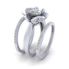 Cushion Diamond Engagement Ring Set Flower Art Nouveau Ring Set