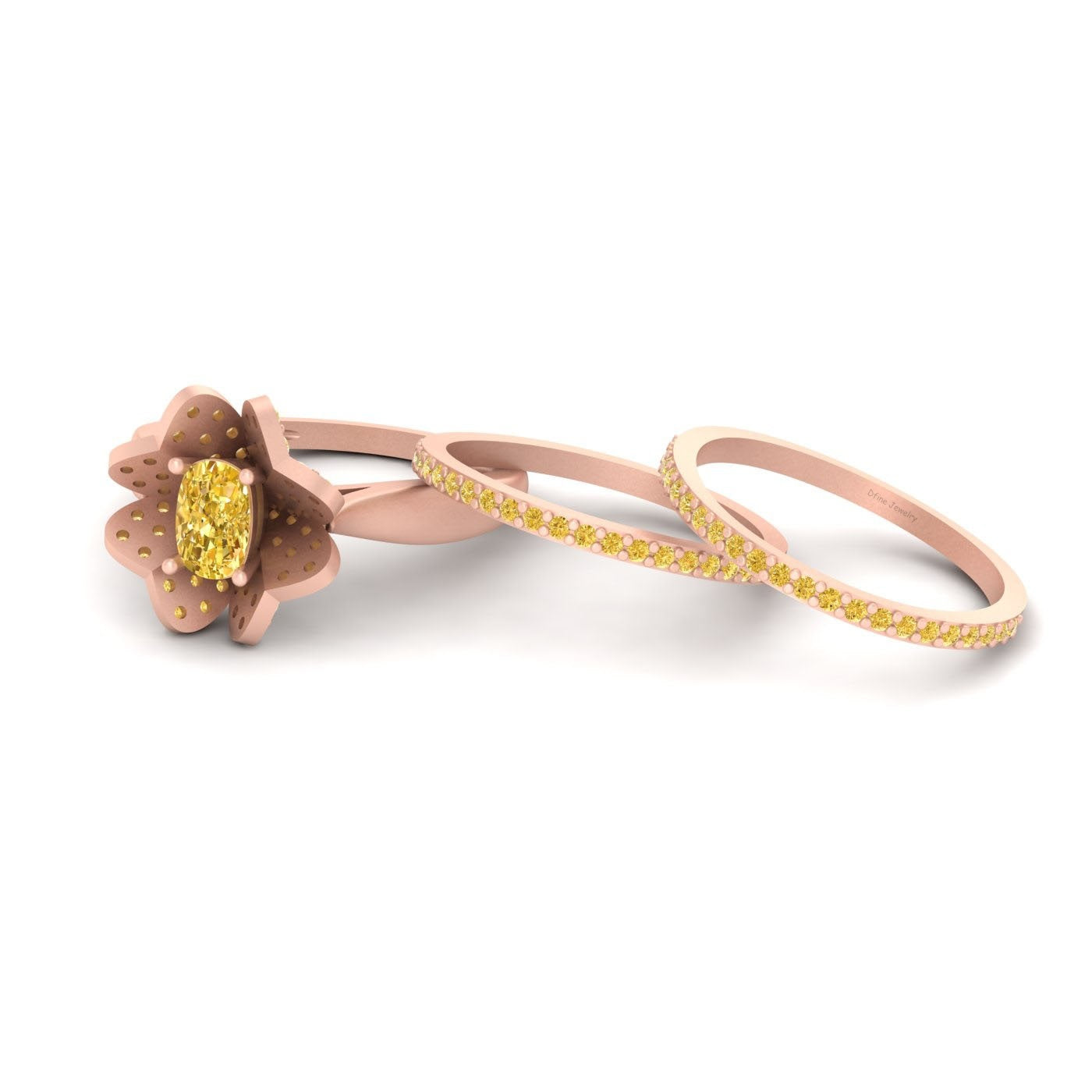 FLOWER ART NOUVEAU BRIDAL RING SET