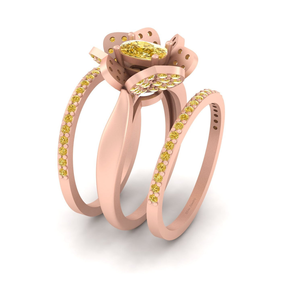 FLOWER ART NOUVEAU BRIDAL RING SET