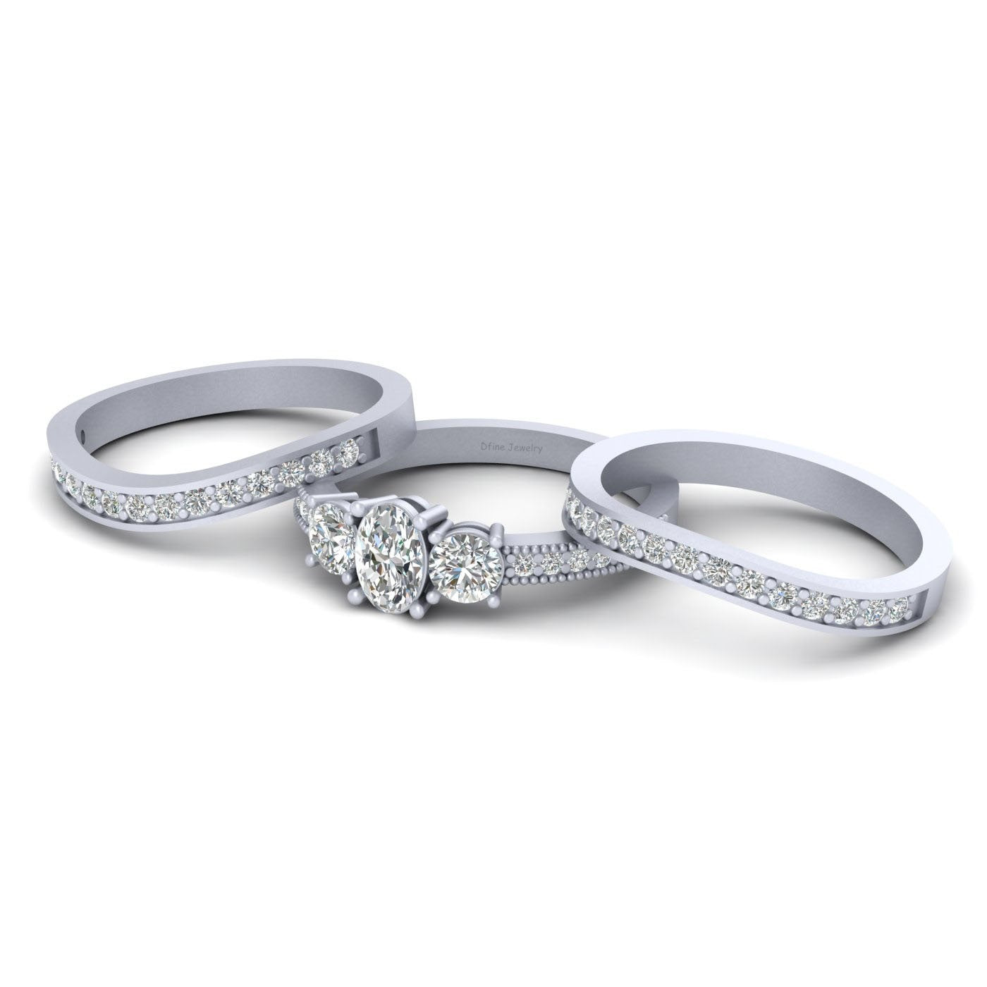 3 STONE DIAMOND ENGAGEMENT RING SET