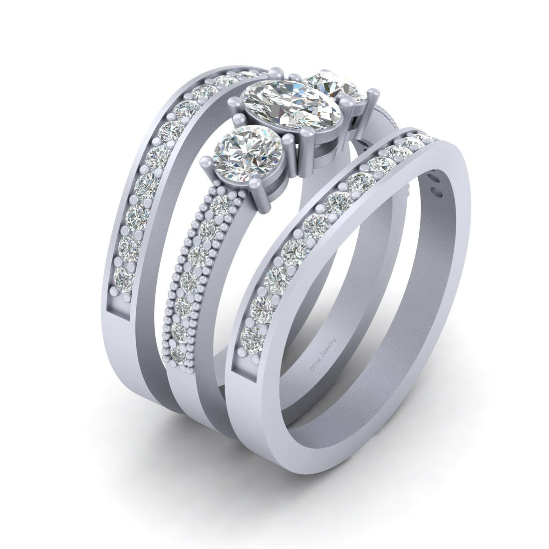 3 STONE DIAMOND ENGAGEMENT RING SET