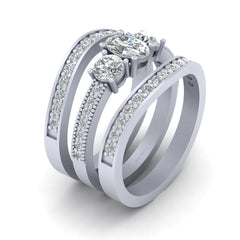 3 Stone Diamond Engagement Ring Set Eternity Bands 925 Sterling Silver