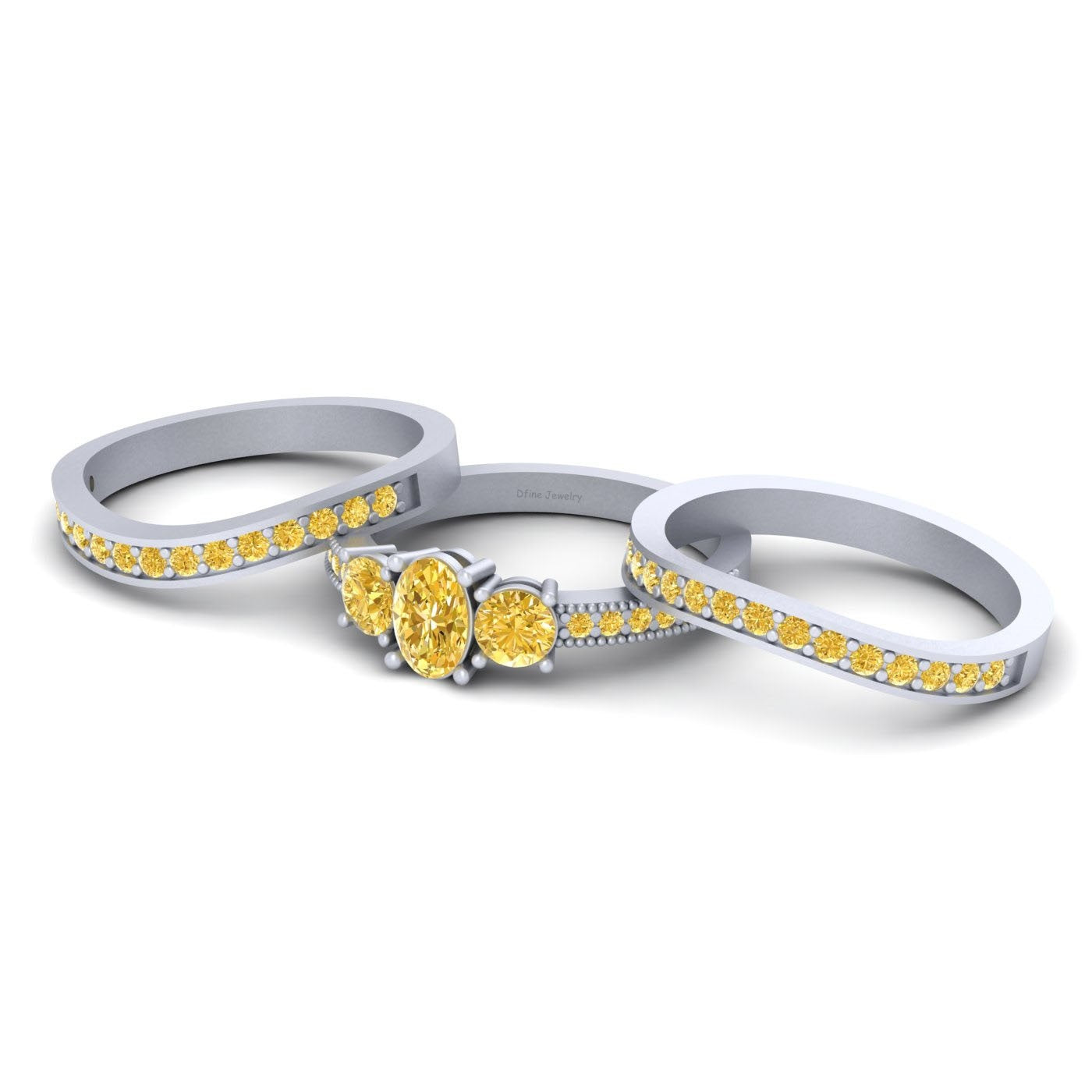 THREE STONE WEDDING RING SET