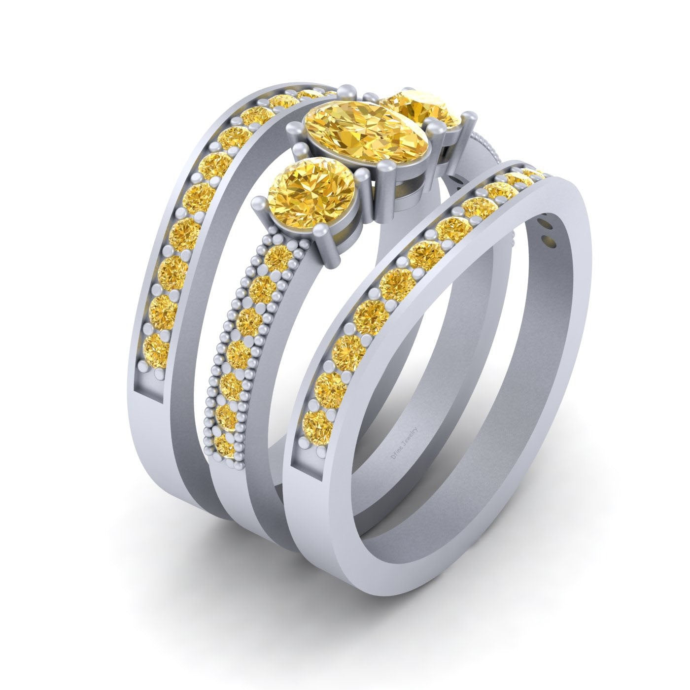 THREE STONE WEDDING RING SET