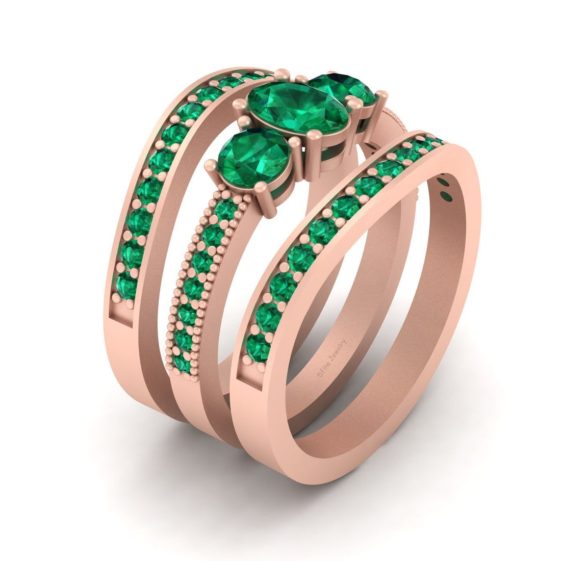 3 STONE BRIDAL WEDDING RING SET