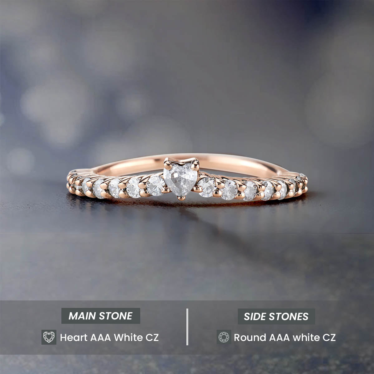 Heart Enhancer Wedding Band AAA CZ Diamond Promise Ring Rose Gold
