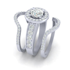 6mm Round Cut 0.80ct White Moissanite Halo Engagement Ring Set Halo Moissanite Promise Ring Set