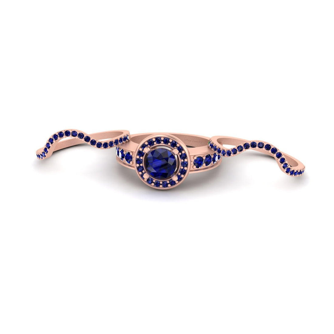 HALO SAPPHIRE WEDDING RING BAND SET