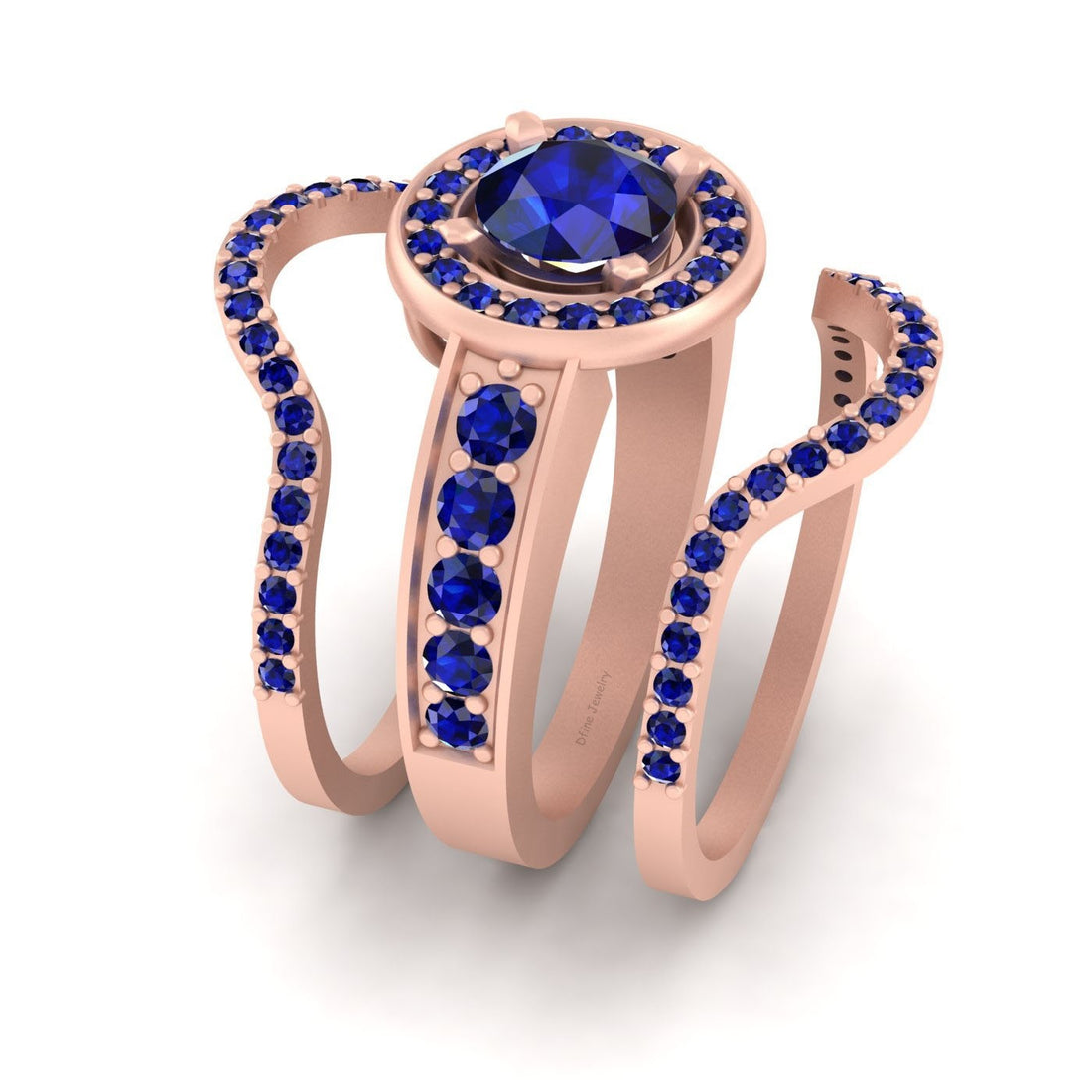 HALO SAPPHIRE WEDDING RING BAND SET