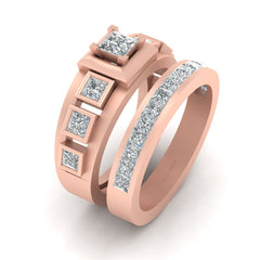 Diamond Engagement Ring Set Rose Gold Wedding Set Bridal Jewelry