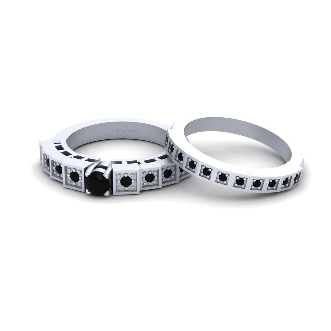BLACK DIAMOND BRIDAL WEDDING RING SET