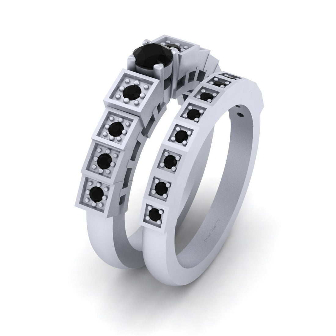 BLACK DIAMOND BRIDAL WEDDING RING SET
