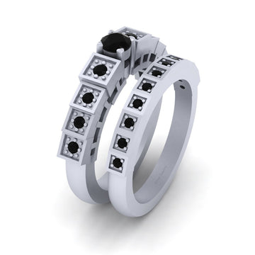 BLACK DIAMOND BRIDAL WEDDING RING SET