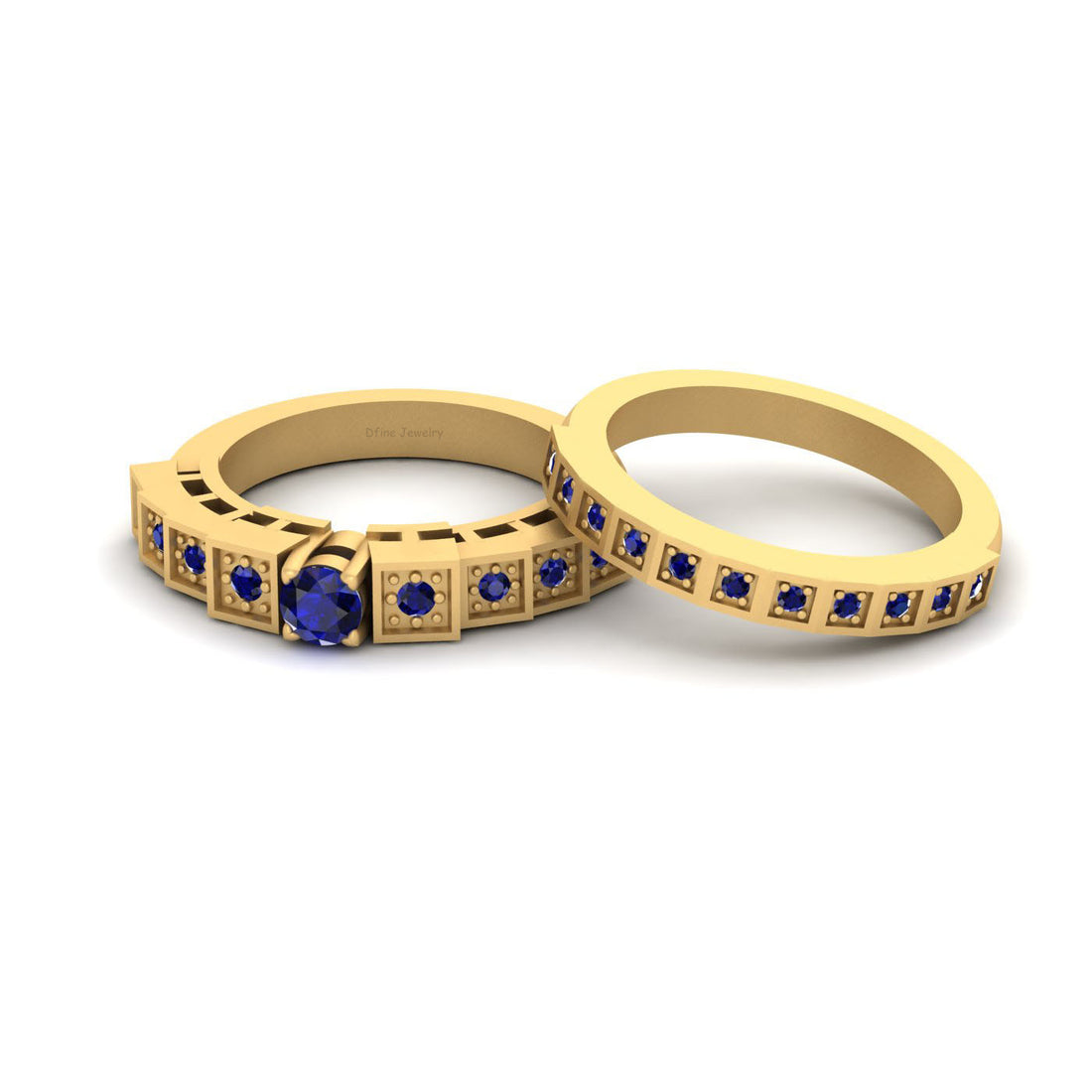 BLUE SAPPHIRE WEDDING RING BAND SET