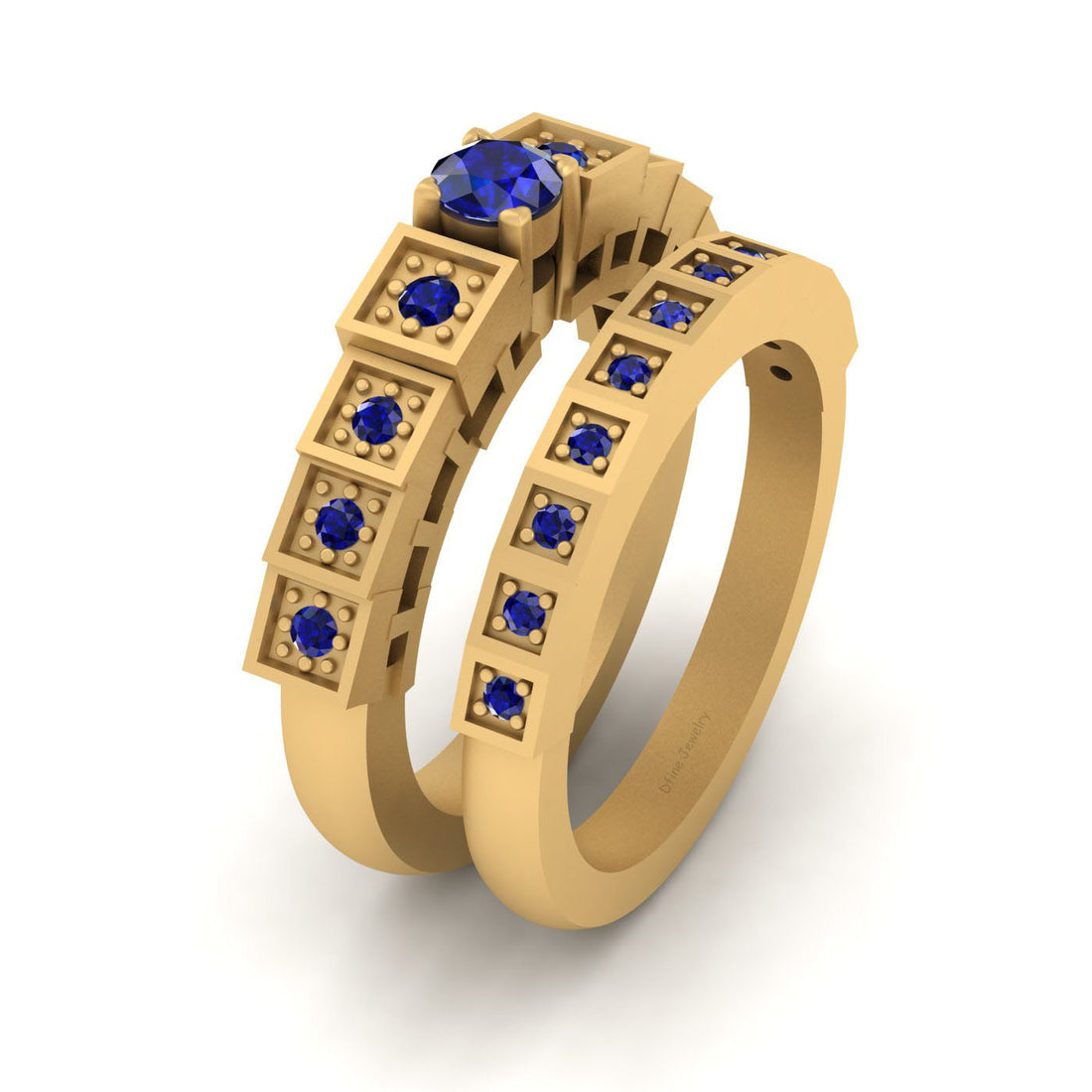 BLUE SAPPHIRE WEDDING RING BAND SET