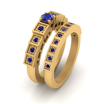 BLUE SAPPHIRE WEDDING RING BAND SET