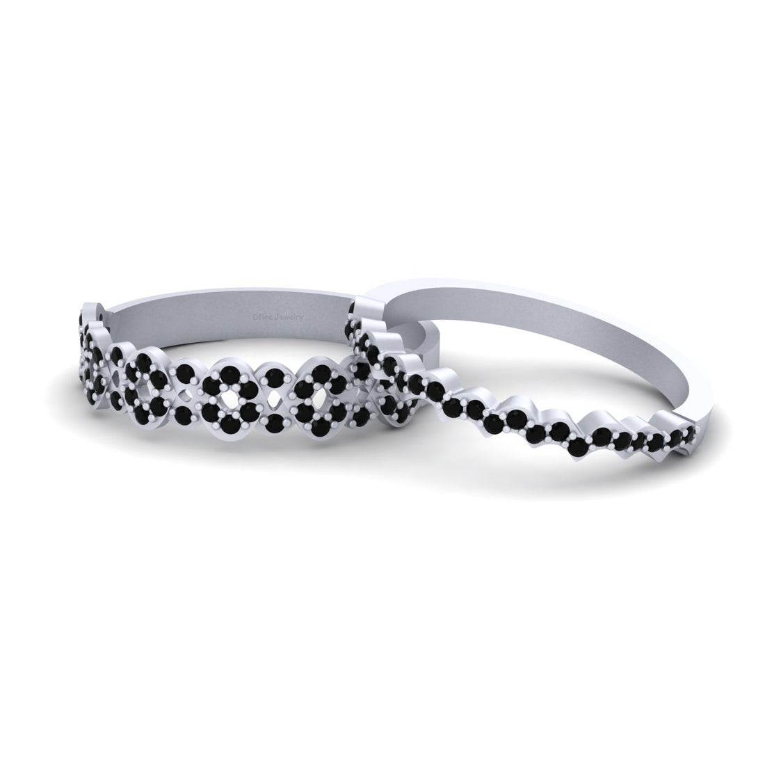 BLACK DIAMOND WAVY PROMISE RING SET