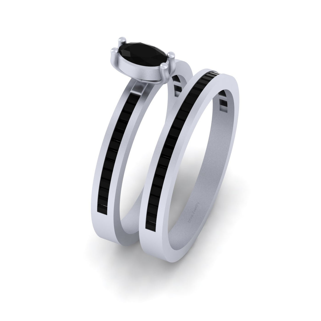 BLACK ONYX WEDDING RING BAND SET