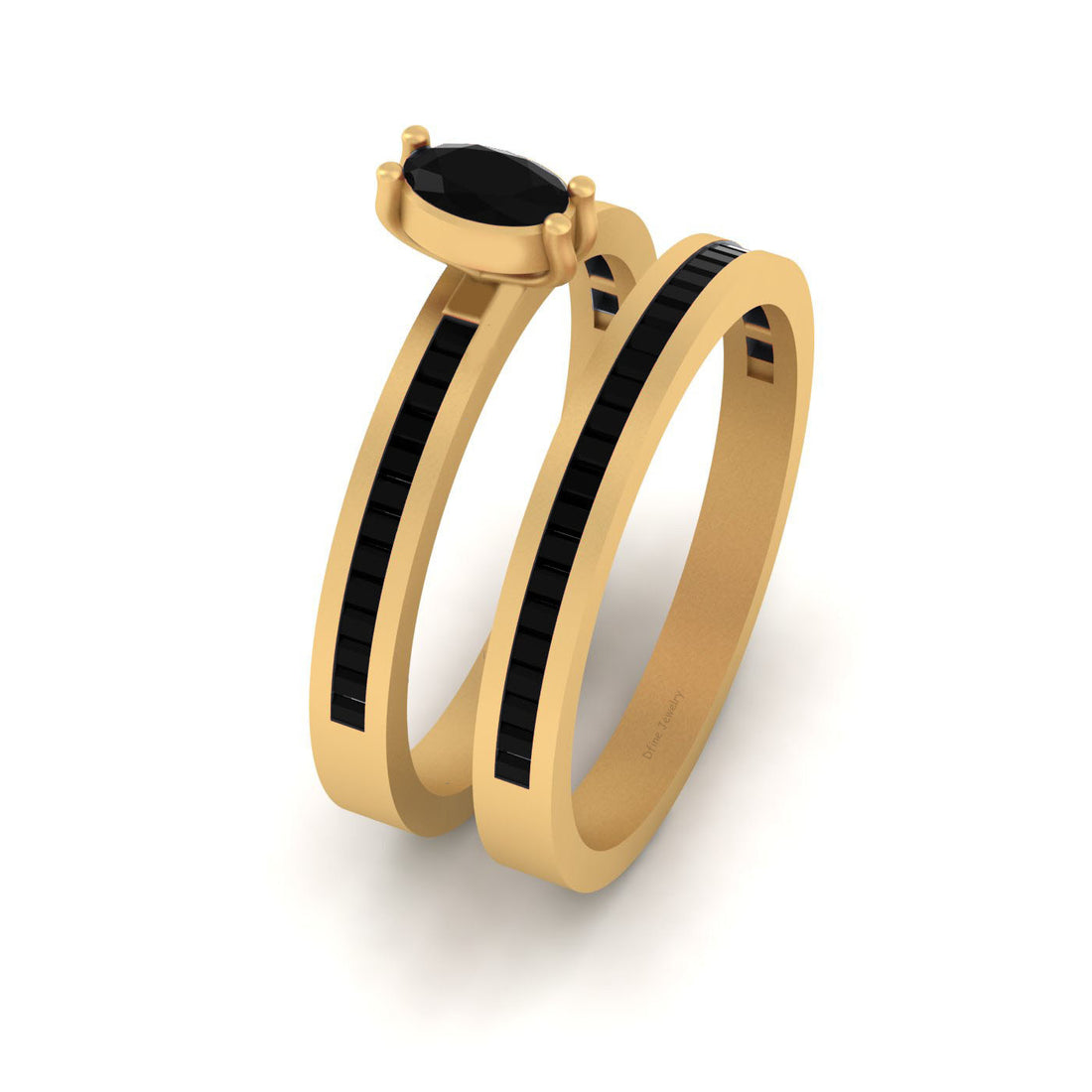 BLACK ONYX WEDDING RING BAND SET