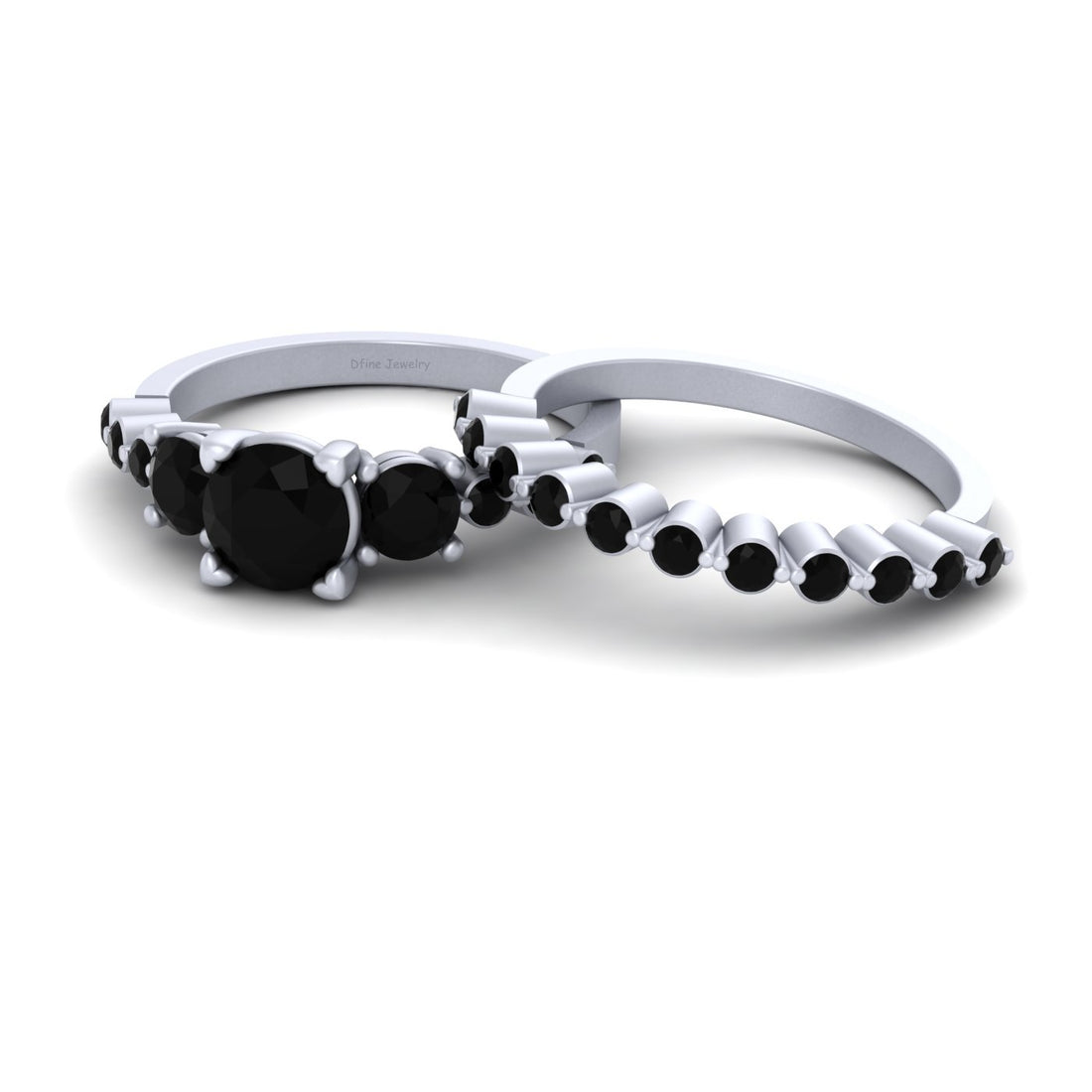 3 STONE ONYX ENGAGEMENT RING SET
