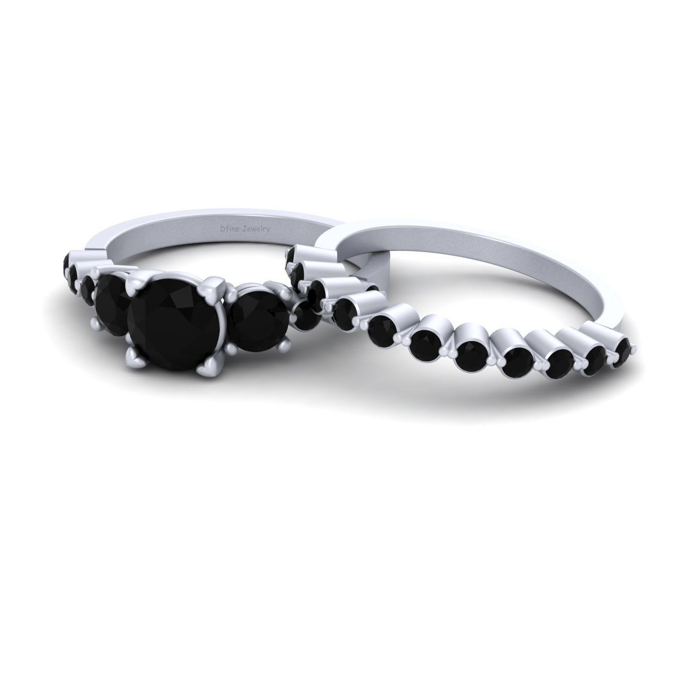3 STONE ONYX ENGAGEMENT RING SET