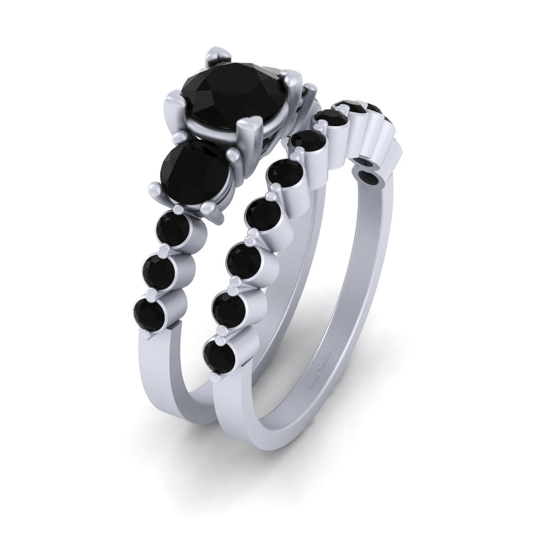 3 STONE ONYX ENGAGEMENT RING SET