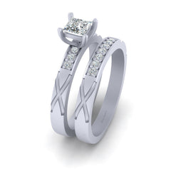 Princess Diamond Bridal Ring Set Rose Gold Engagement Ring Band Set