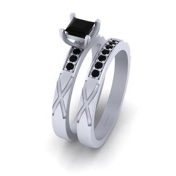 PRINCESS CUT ONYX ENGAGEMENT SET
