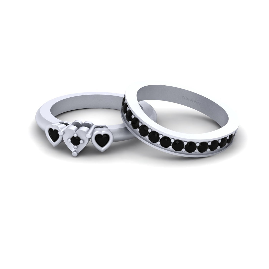 3 STONE HEART WEDDING RING SET