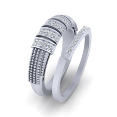 Silver Diamond Promise Ring Set Unique Engagement Ring Band Set
