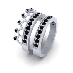 Black Diamond Tiara Bridal Set White Gold Wedding Band Set Womens