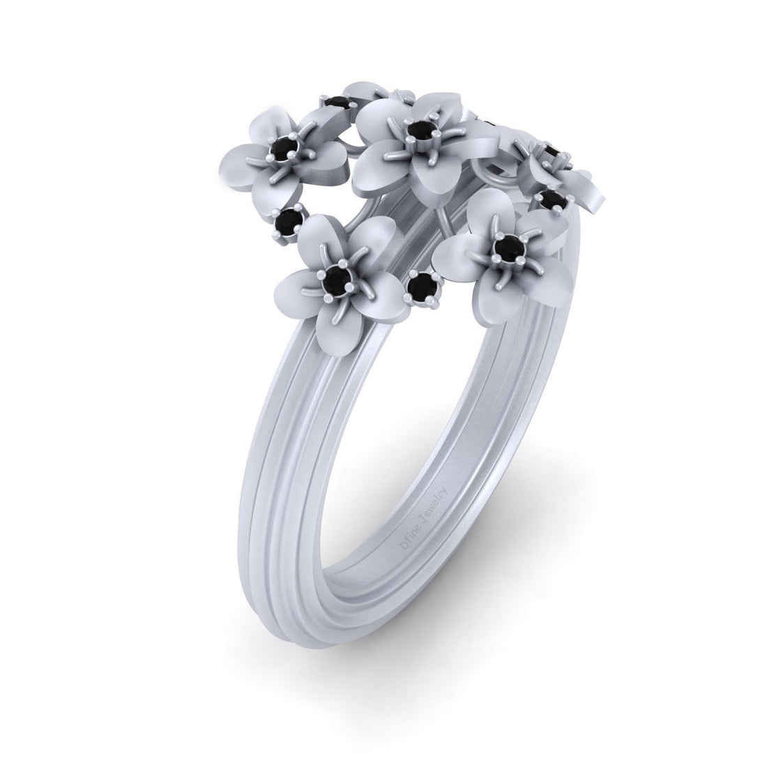 BLACK DIAMOND FLOWER WEDDING RING