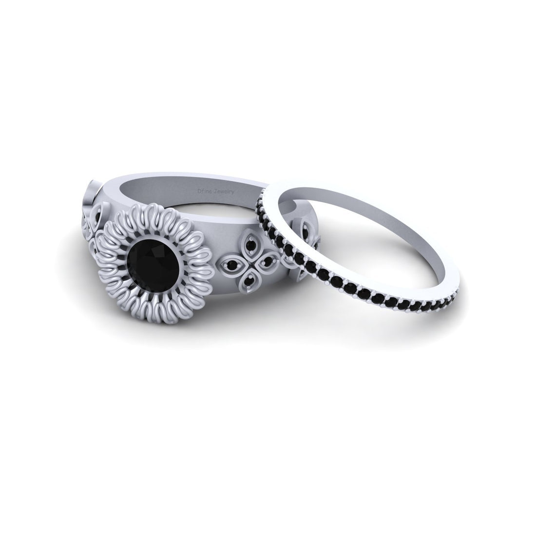 BLACK DIAMOND ENGAGEMENT RING SET