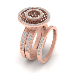 Mesh Engagement Ring Set For Her Unique Bridal Wedding Ring Set