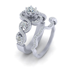 5 Stone Diamond Engagement Ring Set Bridal Wedding Ring Set