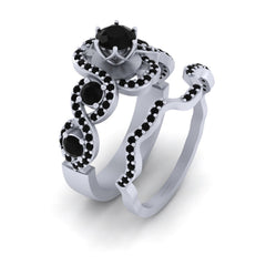 Entwined Wedding Ring Set 5 Stone Black Diamond Engagement Rings