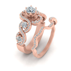Excellent Round Cut 0.50ct DEF Moissanite 5 Stone Wedding Ring Set Solid 14k Rose Gold Bridal Set
