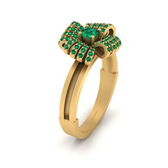 Bow Knot Wedding Ring Green Emerald Bow Engagement Ring