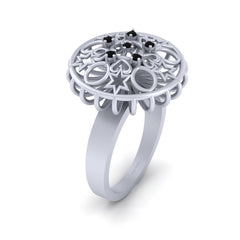 Stars and Hearts Engagement Ring Art Nouveau Wedding Ring